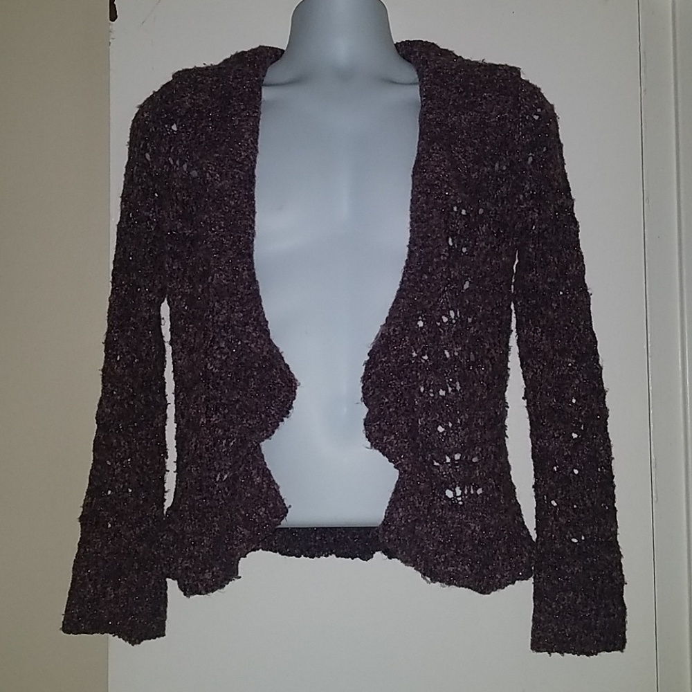 Apriori Sparkle Ruffled Wool Open Cardigan Sweater